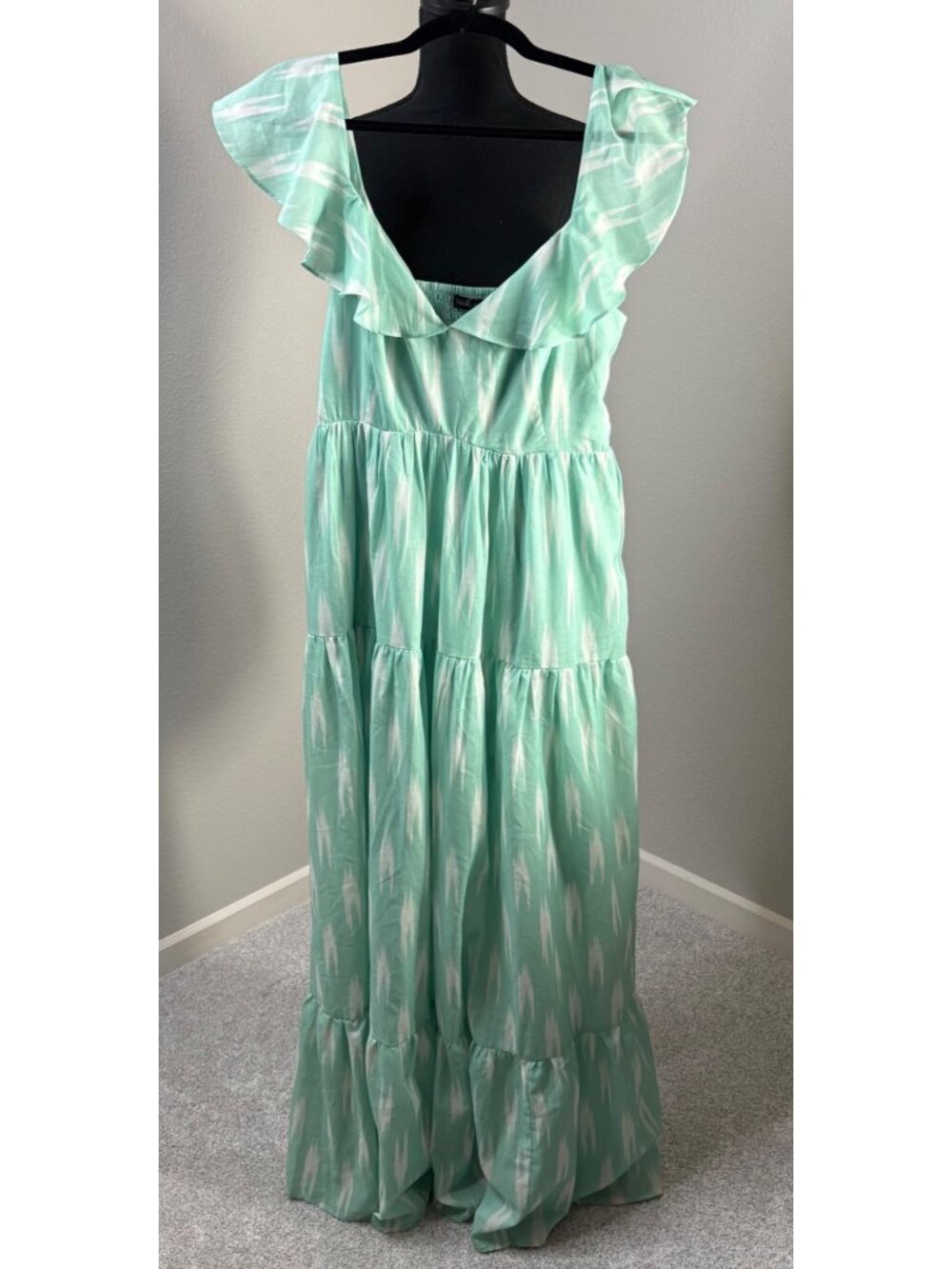 Wishlist Apparel Mint Green Maxi Dress With Ruffle Straps & Tiered Design Medium